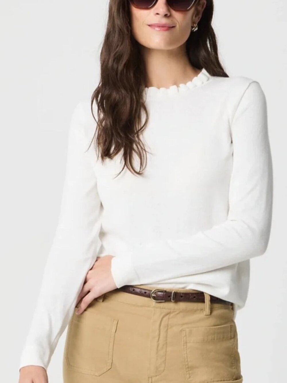 J. Crew Cotton Ruffle Neck Trim Sweater White Plus Size 2X NWT